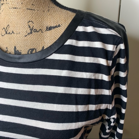 J. Crew Striped Faux Leather Sleeve Stripe Top - Picture 2 of 14